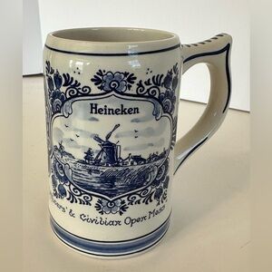 Vintage Heineken Delft Blue & White Hand Painted in Holland  Ceramic Beer Stein